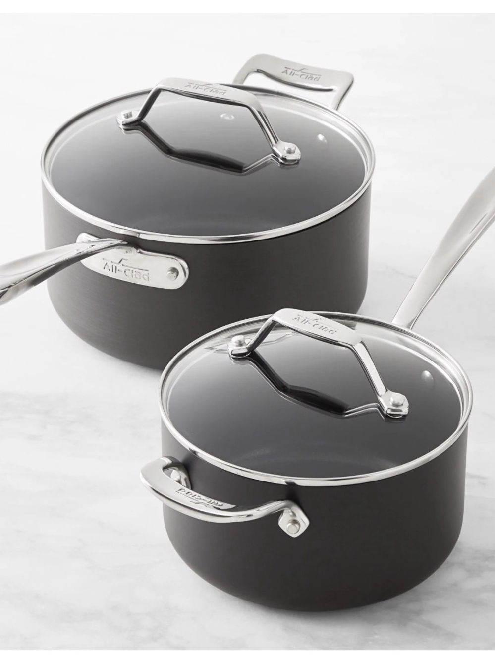 ALL-CLAD Essentials Nonstick Saucepans
Set of 2 With Lids NEW
